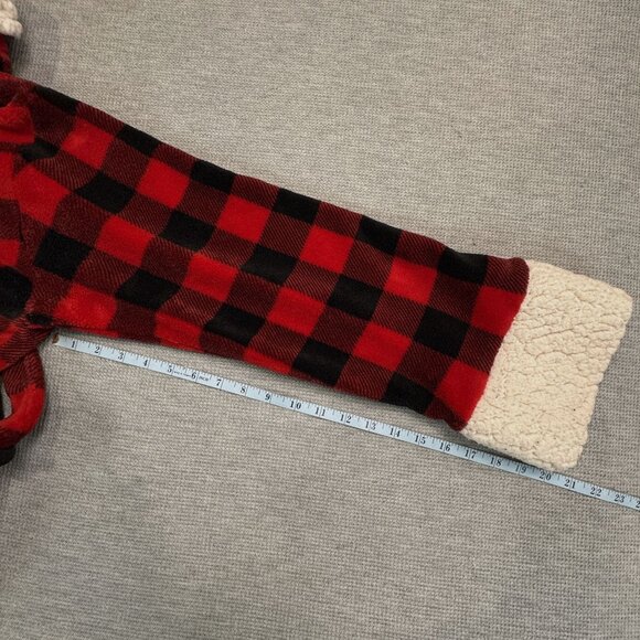 Red Black Buffalo Plaid Sherpa Fleece Robe Womens L Tie Waist Pockets Just Love - Picture 14 of 16